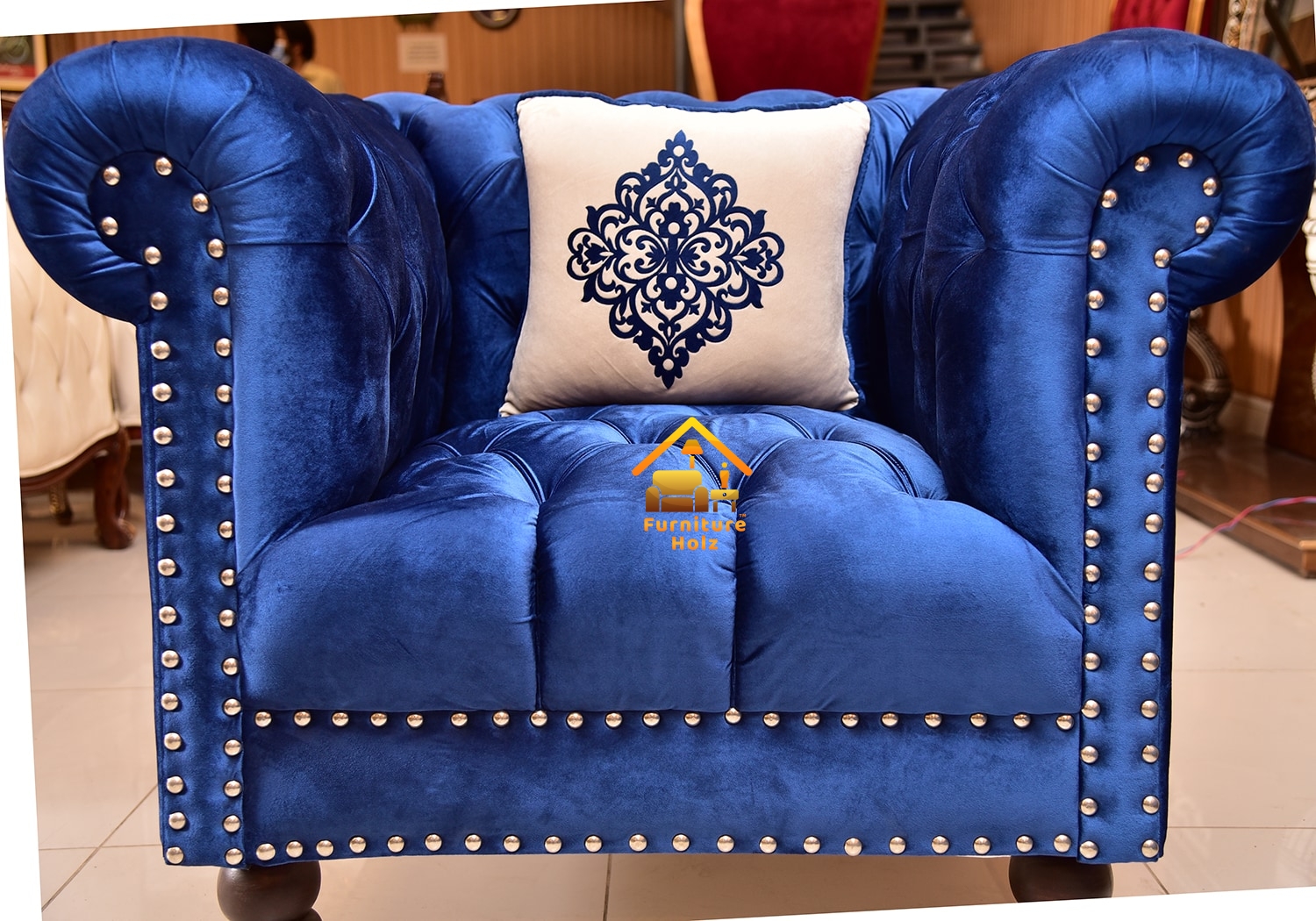 Royal Blue 6 Seater 3 Piece Sofa Set