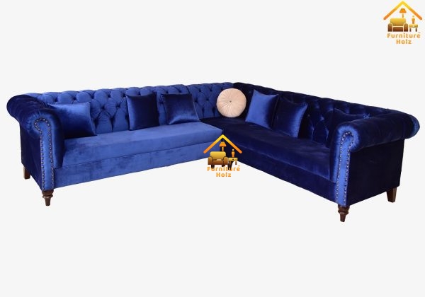 Royal Blue Velvet L SHAPE Sofa