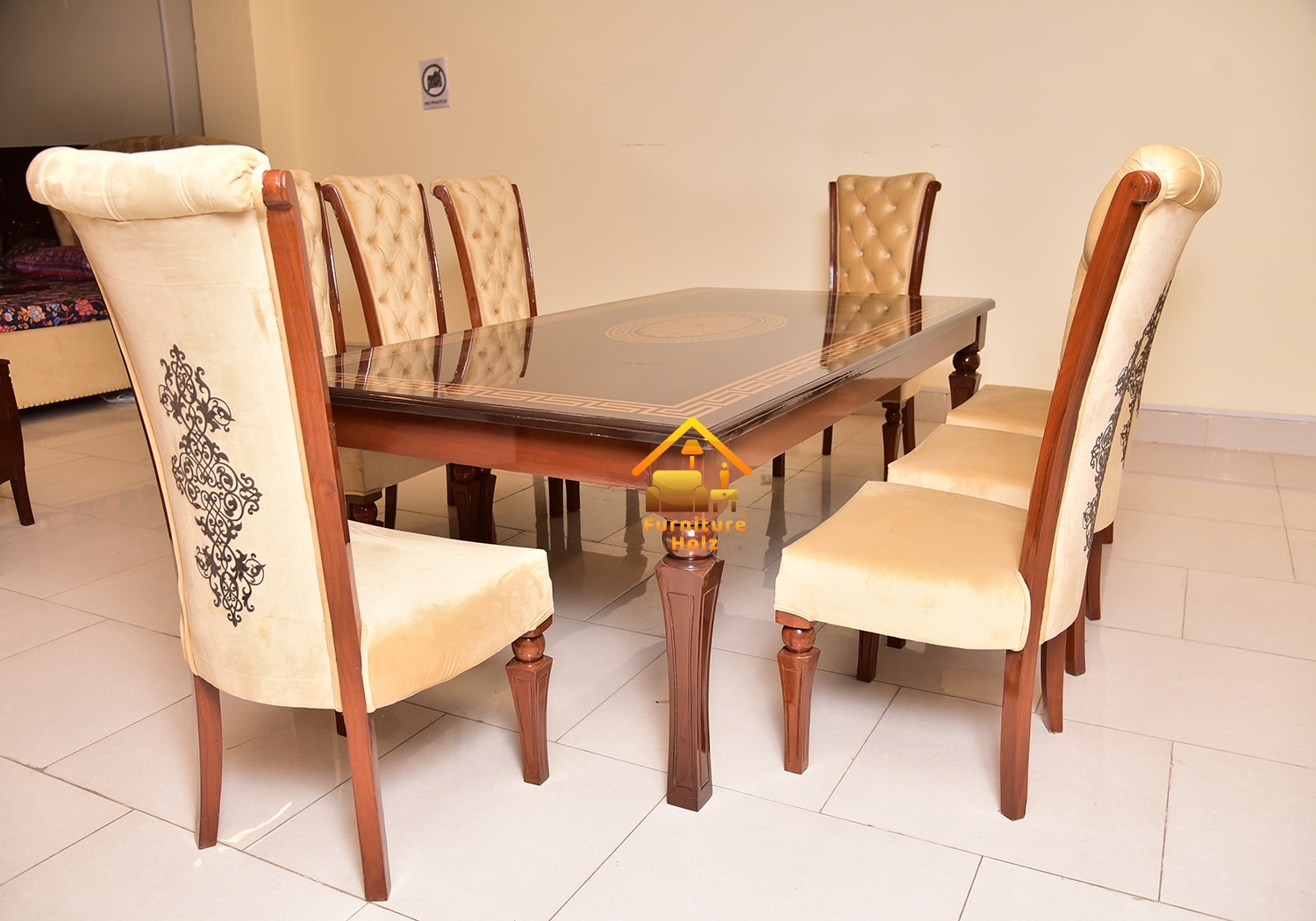 8 Chairs Shisham Wood Inlay Top Dining, Wooden Dining Table With 8 Chairs