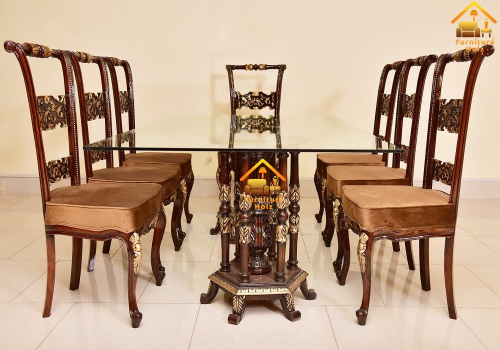 Sissoo Wood Glass Top Fancy Dining Table
