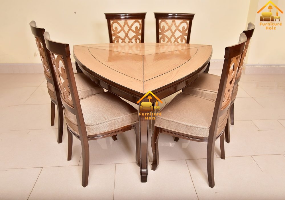 Triangular 6 Chairs Dining Table Set